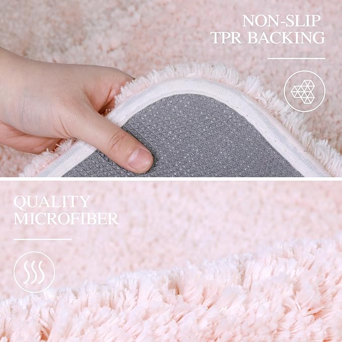 Walensee Large Shaggy Bath Mat (24 x 48, Blush) Non-Slip, Machine Washable, Extra Soft & Absorbent Microfiber Luxury Floor Mat