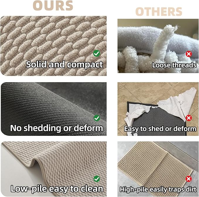 Bathroom Runner Rugs, Long Bath Mat Runner Washable Thin Quick Dry Low Pile Bathroom Runner Rugs Non Slip, Beige 16"x60"