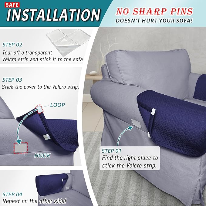 Roytub Couch Arm Covers, Sofa Arm Covers, Stretch Armrest Cover for Sofas, Armchair, Loveseat, Recliner, Sofa armrest Cover, Protect and Decorate Your Sofas, Arm Chair Covers Set of 2(Medium, Navy)