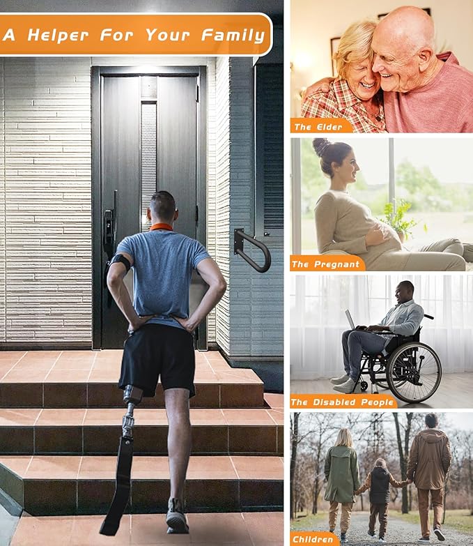 Handrails for Outdoor Step Black Safe Grab Bar Railing U Shaped Pipe Metal Handrail Hand Railing Stair Indoor or Outdoor Stair Hand Railing Wall-Mount Used Walls for Garage Porch Patio Garden Entrance