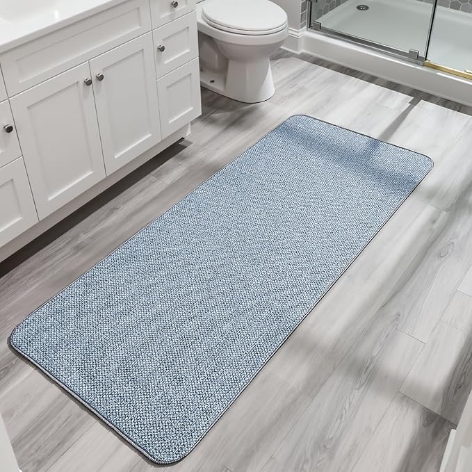 Bath Mat,Ultra Thin Bathroom Runner Rugs,Large Bath Mats for Bathroom,Quick Dry,Non-Slip,Machine Washable,Low Pile,Bath Rug,Shower Outside,Sink,Home Decor Accessories.Blue,1'9"x3'11"（21x47inch）