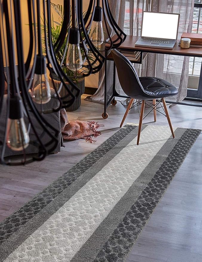 Custom Size Hallway Runner Rug Grey Color 31 inch Wide Select Your Length Non-Slip (Skid Resistance) Rubber Backing 15 feet x 31 inch