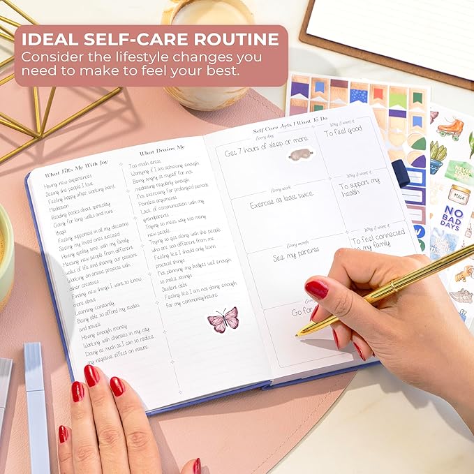 GoGirl Self-care Journal – Daily Mental Health Notebook with Mood & Wellness Trackers – Personal Development, Meditation & Reflection Journal for Women – Hardcover, Lasts 3 Months (Indigo Blue)