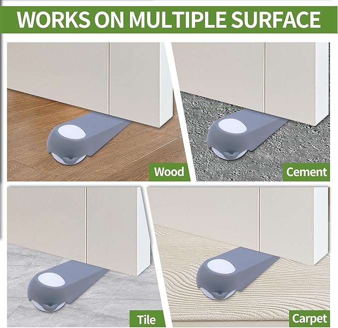 Door Stoppers for Bottom of Door, Rubber Door Stopper Wedges, Door Holders for All Types of Surfaces, 4 Pack Magic Ball Door Stops, 5 inch, Grey and White