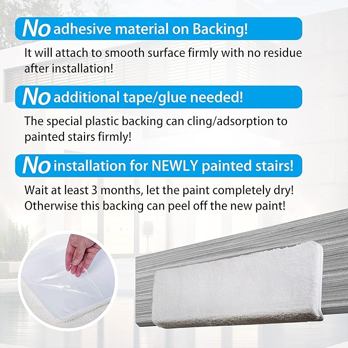 PURE ERA Carpet Stair Treads Ultra Plush 9.5" X 30"Soft Bullnose Indoor Stair Protectors Pet-Friendly Non-Slip Skid Resistant Tape Free Washable Reusable(2 Pieces,White)