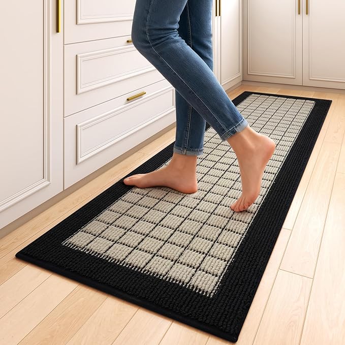 Kitchen Mats for Floor 17"x59", Non-Slip Washable Kitchen Rugs, Absorbent and Stain Resistant Kitchen Rug, Durable Comfortable Rugs for Kitchen, Hallway, Laundry & Sink, Black