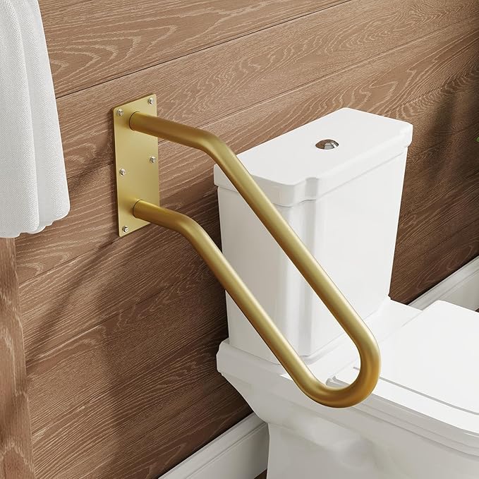 Hand Rails for Outdoor 1-2 Steps, Indoor Stairs, Bathroom, Wall Mount Non-Slip U-Shape Stair Hand Railing Gold 1 Pack