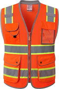 JKSafety 9 Pockets Hi-Vis Safety Vest Breathable Mesh Fabric Cushioned Collar Work Utility PPE Lightweight Industrial Work Gear ANSI/ISEA compliant (101-Orange 3XL)