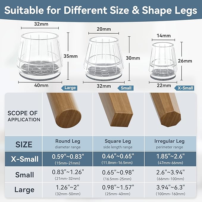 24PCS Extra Small Silicone Chair Leg Floor Protectors for Hardwood Floors, Thicken Rubber Chair Leg Cap Covers, Non Slip Furniture Leg Pads to Protect Wood Tile Floors from Scratches and Reduce Noise