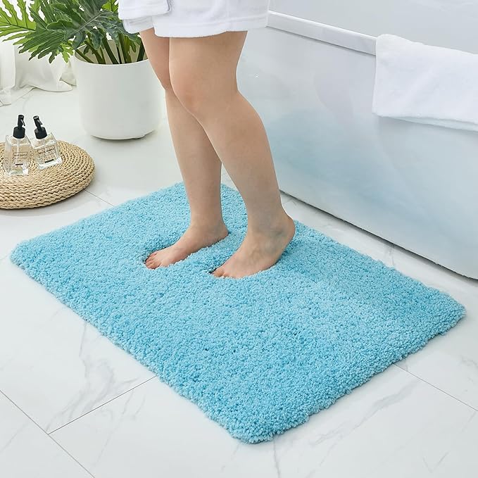 Bathroom Rugs 32x20, Ultra Thick Shaggy Soft Microfiber Absorbent Bath Rug, High Density Foam Latex Non Slip Backing, Machine Washable Bath Mats for Bathroom Floor & Sink, Teal