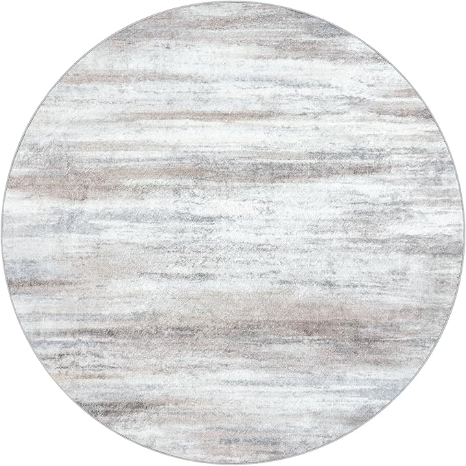 KOZYFLY Round Area Rug 6Ft Modern Abstract Ombre Living Room Circle Rug, Washable Rugs for Bedroom Non-Slip Soft Stain Resistant Striped, Print Distressed Beige Carpet for Living/Laundry/Kid Room