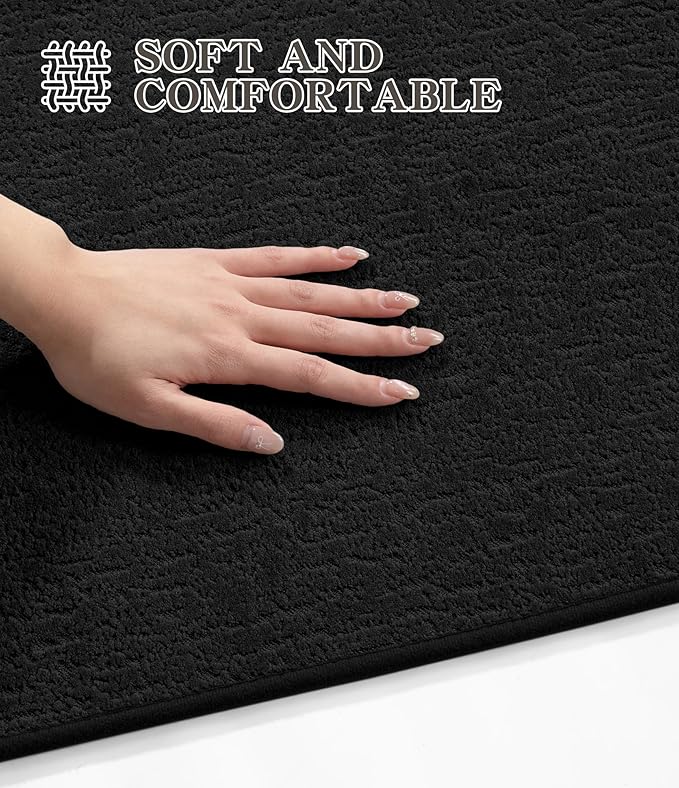 chakme Bathroom Rugs Mat U-Shaped 24x17, Ultra Thin Non Slip Bath Mat Small Quick Dry Absorbent Bath Mat for Bathroom Floor, (Black, U-24"x17")