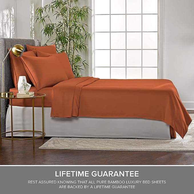Pure Bamboo California King Sheets, Genuine 100% Organic Viscose Derived from Bamboo Bed Sheet Set, Soft & Cooling, Double Stitching, 2 Year Quality Promise (California King, Terracotta)