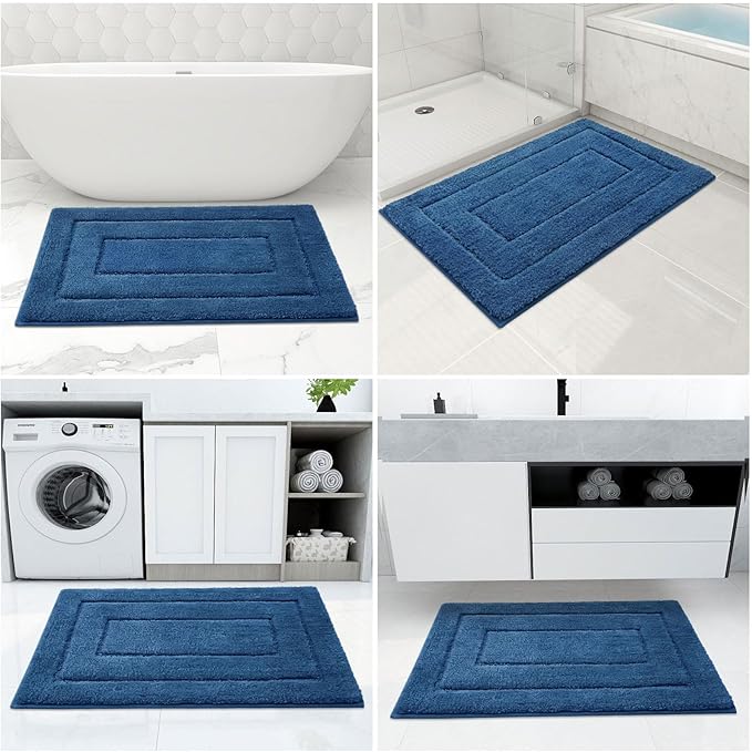 Buganda Bathroom Rugs, 59" x 20", Soft and Absorbent Microfiber Bath Rugs, Non-Slip Shaggy Shower Carpet, Machine Wash Dry Bath Mats for Bathroom Floor, Tub and Shower, Navy