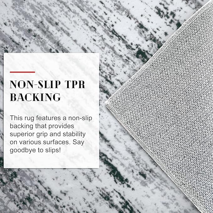 Modern Abstract Runner Rug 3x8, Black Grey White Washable Kitchen Runner Non-Slip Soft Hallway Rug Runner Thin Print Faux Wool Carpet for Entryway Bedroom Laundry Room Indoor Home Office Decor