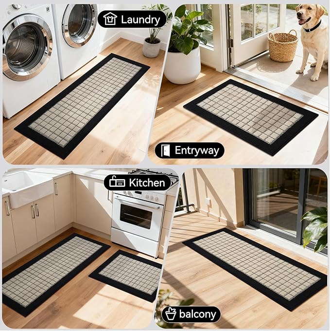 Kitchen Mats for Floor 17"x30", Non-Slip Washable Kitchen Rugs, Absorbent and Stain Resistant Kitchen Rug, Durable Comfortable Rugs for Kitchen, Hallway, Laundry & Sink, Black