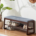 Shoe Rack Bench,2 Tier Wooden Entryway Bench with Shoe Storage, Shoe Rack with Cushion for Living Room, Hallway(Grayish Blue, 39.4")