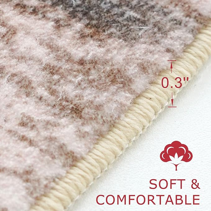KOZYFLY Modern Abstract Hallway Runner Rug, 2x6 Washable Rug Runner Non-Slip Soft Kitchen Rugs, Print Blush Brown Carpet Runner for Entryway Bathroom Laundry Room Foyer