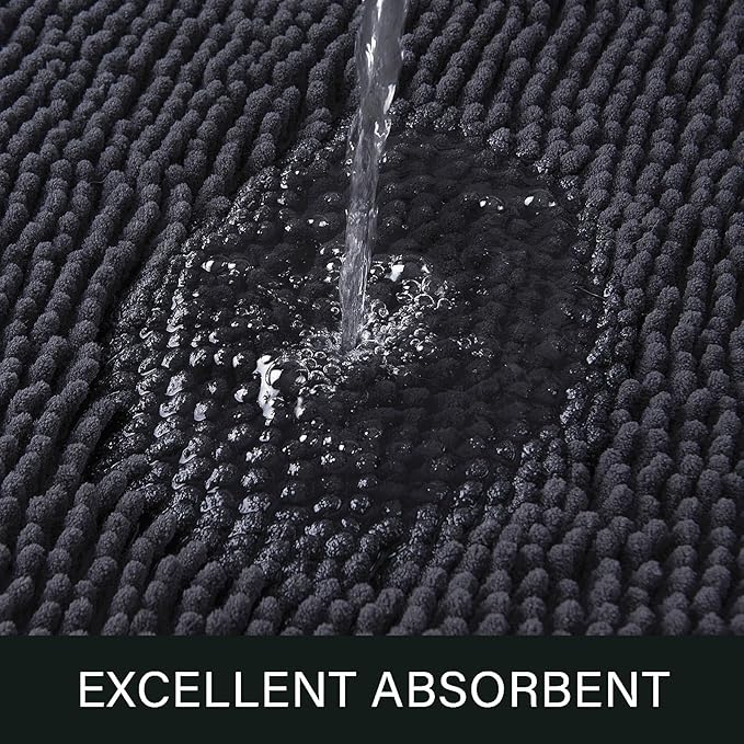 LOCHAS Luxury Bathroom Rug Shaggy Bath Mat 24 x 48 Inch, Washable Non Slip Bath Rugs for Bathroom Shower, Soft Plush Chenille Absorbent Carpets Mats, Dark Grey