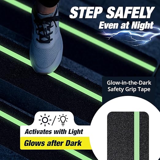 Grip Tape for Stairs 30" x 8" - 8-Pack Glow in The Dark Outdoor Stair Treads Non-Slip Weather Resistant - Anti Slip Tape for Exterior Wooden Steps - Waterproof 80-Grit Adhesive Treads by Thunder Grip