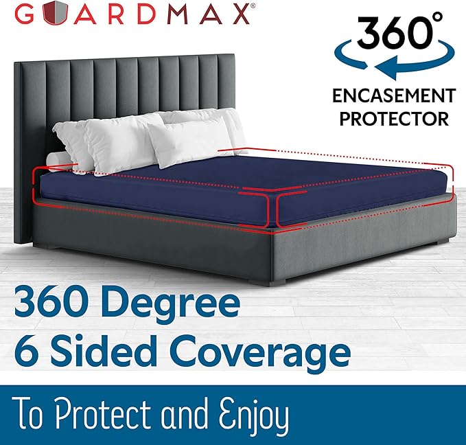 Guardmax Jersey Knitted California King Zippered Mattress Encasement - Waterproof & Bed Bug Proof Mattress Protector - Comfortable, Soft, and Noiseless Zippered Bedding - Dust Mite Proof (72x84 x12)