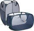2 Pcs Durable Collapsible Laundry Baskets - Reinforced Mesh Pop Up Laundry Hamper with Pocket, Foldable Dirty Clothes Hamper with Carry Handles for Laundry, Bathroom, Kids Room, Dorm or Travel Navy