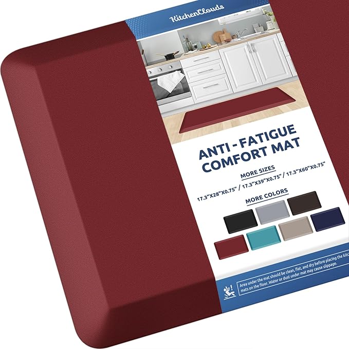 KitchenClouds Kitchen Mat Cushioned Anti Fatigue Kitchen Rug 0.8inch Waterproof Non Slip Kitchen Rugs and Mats Standing Desk Mat Comfort Floor Mats for Kitchen Sink Office (17.3"x39",Red)