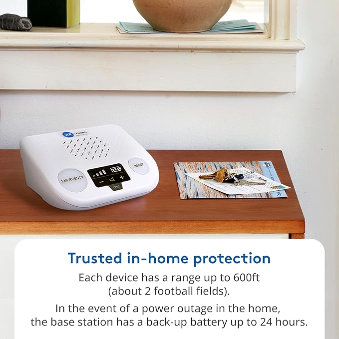 ADT Medical Alert Plus - in-Home Medical Alert System for Seniors - Cellular 4G Coverage, 600ft Pendant Range, Home Temperature Monitoring, 24/7 U.S. Based Monitoring (Fall Detection Pendant)