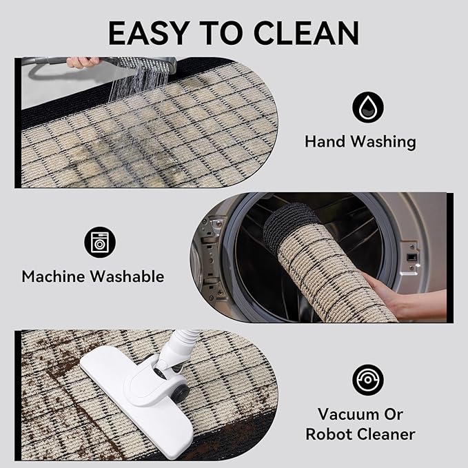 Kitchen Mats for Floor 17"x59", Non-Slip Washable Kitchen Rugs, Absorbent and Stain Resistant Kitchen Rug, Durable Comfortable Rugs for Kitchen, Hallway, Laundry & Sink, Black