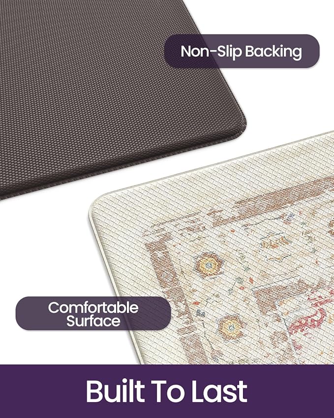 DEXI Kitchen Mats for Floor Cushioned, 17x59 Extra Large Wide Runner Rug Non Slip, Waterproof Soft Comfort Standing Padded Anti Fatigue Decorative, Light Beige