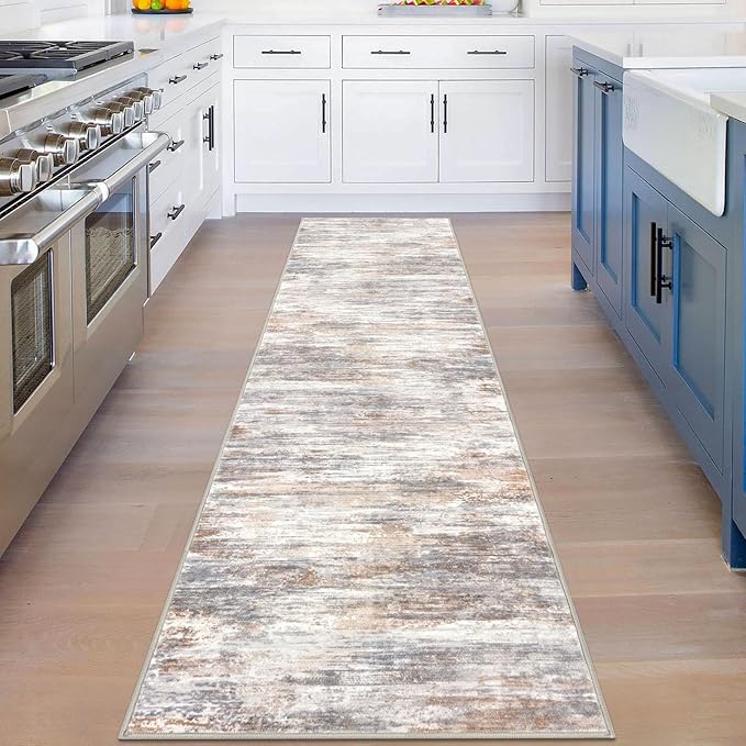 KOZYFLY Modern Abstract Hallway Runner Rug, 2x8 Kitchen Rugs Non-Slip Washable Soft Striped Kitchen Runner Rugs, Print Multi Grey Carpet Runner for Entryway Bathroom Laundry Room Foyer