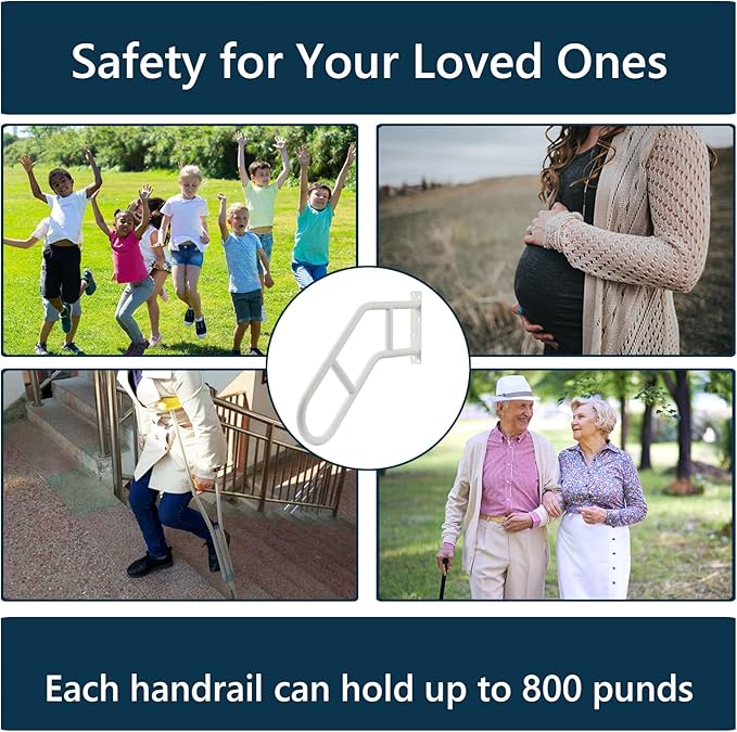 Hand Rails for Outdoor Steps & Elderly (Max 800LBS),U-Shape Wall Mount Stair Railing, Porch, Deck & Garden Grab Bar, Safety Handle for Garage, 2 Pack