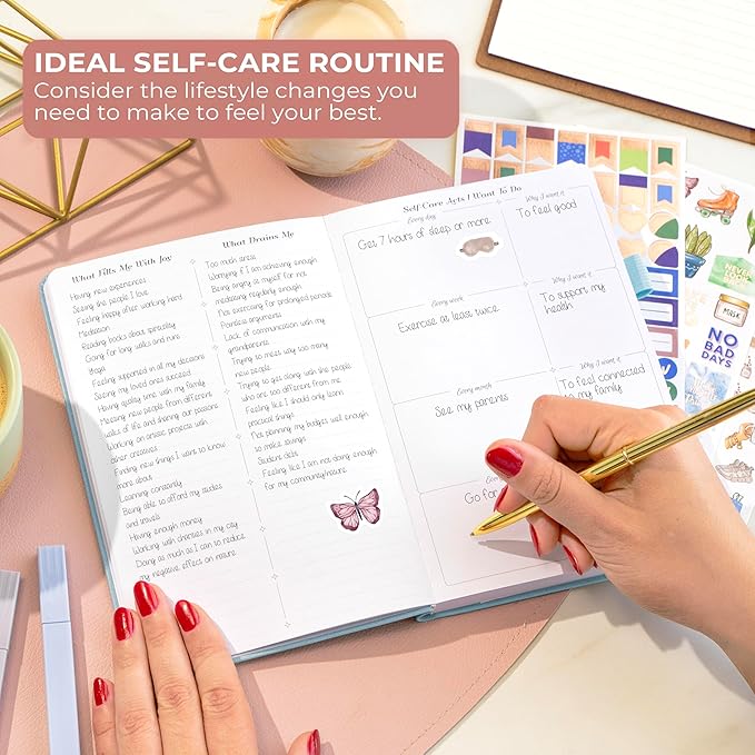 GoGirl Self-care Journal – Daily Mental Health Notebook with Mood & Wellness Trackers – Personal Development, Meditation & Reflection Journal for Women – Hardcover, Lasts 3 Months (Periwinkle)
