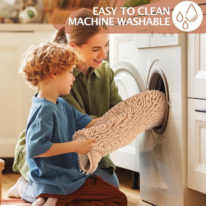 Bathroom Rugs Runner Mats 2 Piece Long Sets Bath Rug Extra Absorbent Chenille Kitchen Mat Set Non Slip Striped Machine Washable Quick Dry Tub Shower Accessories 47x20+24x17 Inch, Beige