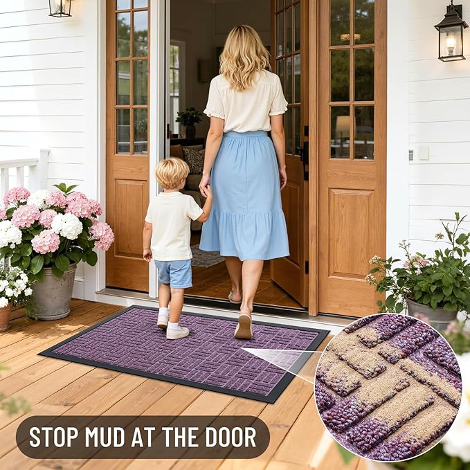 OLANLY Front Door Mat Outside Entrance 59x23, Absorbent, Heavy Duty Sturdy Natural Rubber Doormat Indoor Outdoor, Non-Slip, Stain and Fade Resistant, Low Profile Floor Mat for Entryway, Violet