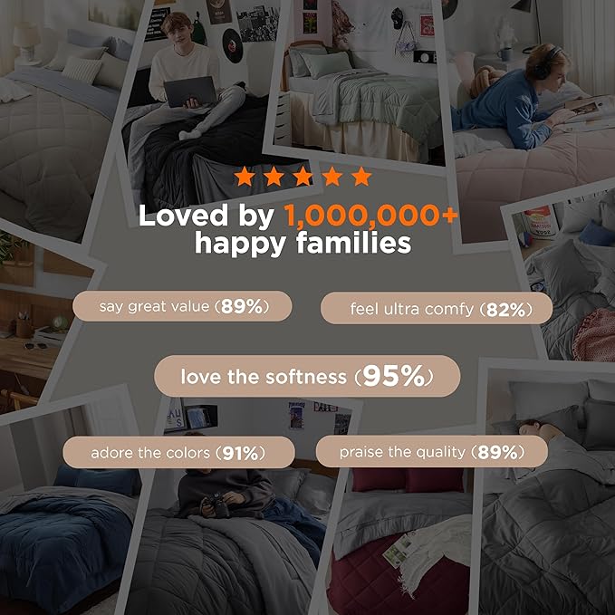 Bedsure Twin XL Comforter Set - 5 Pieces Reversible Grey Bedding, Twin XL Size Bed Set for All Seasons, Bed in a Bag with Down Alternative Comforter, Sheets, Pillowcase & Sham