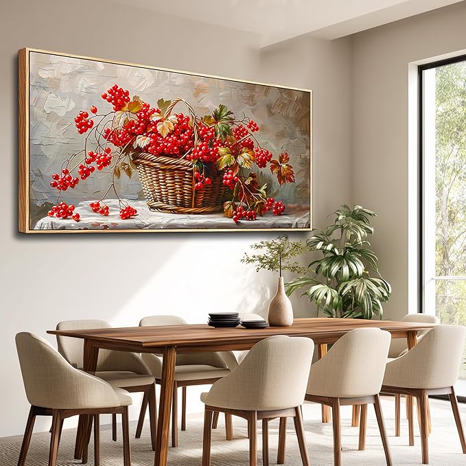 PHAOHUAXM Large Canvas Wall Art For Living Room Restaurant Wall Decor For Office Bedroom Abstract Red Fruit Mural Wooden Frame Printing Picture Artworks Wall Painting Modern Home Decoration 30"X60"
