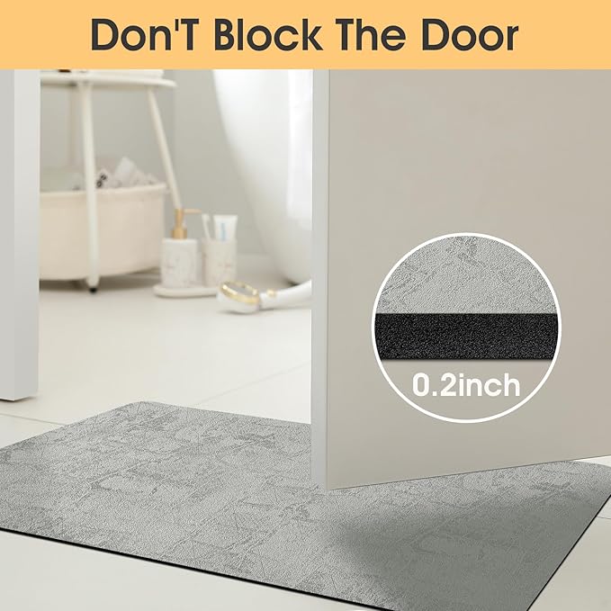 Ultra Thin Bath Mat, Upgrade Backing Non Slip Thin Bath Mats Fit Under Door, Quick Dry Ultra Absorbent Bathroom Rugs, Machine Washable Bath Rugs for Bathroom, Bathtub, Light Gray/Checkered/24"x17"