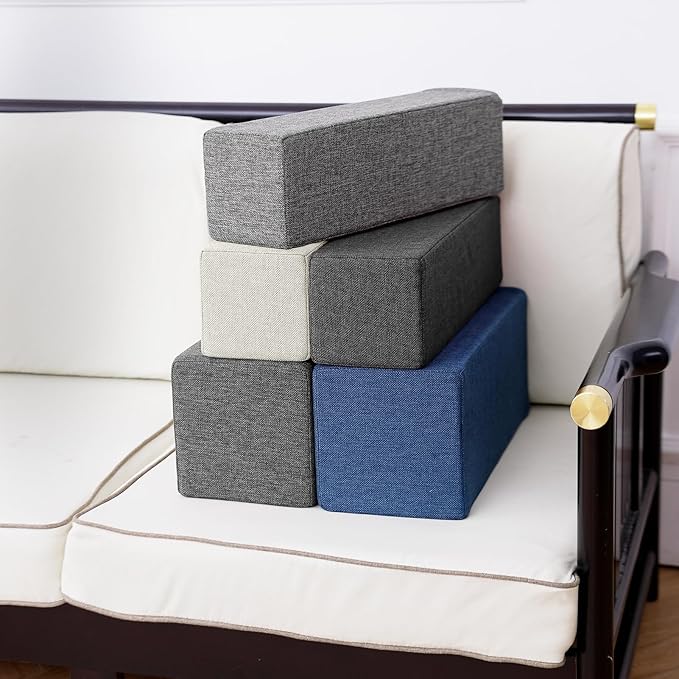 2 Pack Couch Arm Rest Pillow, 8''x8''x20'' Linen Cover, High Density Foam Armrest Cushion, Removable & Washable Elbow Support for Sofa, Bed, and Armchair (Dark Grey)