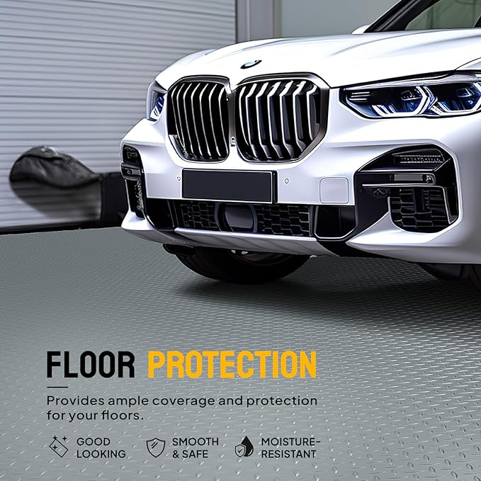 Bonnlo 7.5x17 FT Garage Floor Mat for Under Car,Thickened PVC Roll Floor mats，Waterproof Non Slip Parking Mat,Gray