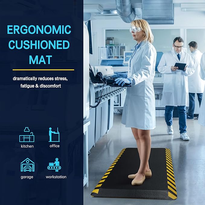 FEATOL Anti Fatigue Mat Industrial, Ergonomic Standing Floor Mat for Work for Stand -Safety Support for Leg & Back Pain(Yellow Border, 20" x 39", 3PC)
