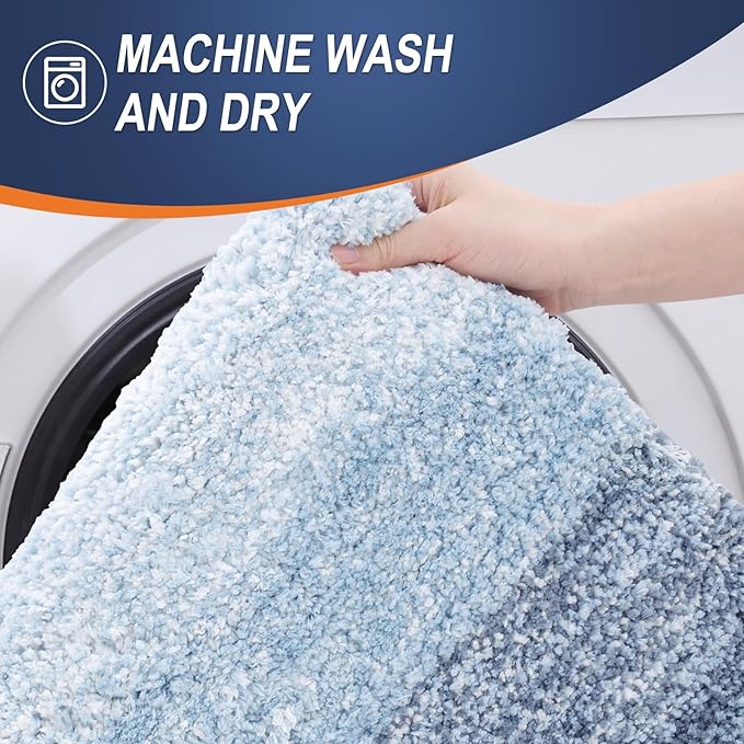 OLANLY Bathroom Rug Set 2 Piece, Soft Absorbent Microfiber Bath Rug Set, Non-Slip, Machine Wash Dry, Plush Shaggy Bath Mats for Bathroom (30"x20"+24"x16", Blue)