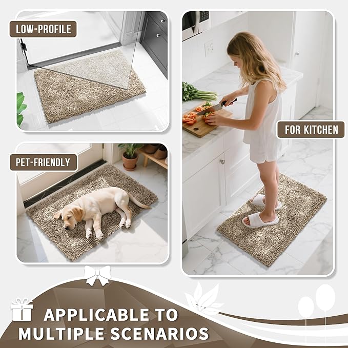 Yimobra Bathroom Rugs Sets 2 Piece, Soft Absorbent Bath Mat and U-Shaped Toilet Rug with Non Slip Backing, Luxury Shaggy Bath Mats for Bathroom, Machine Washable, 24"x17"+24"x20", Camel