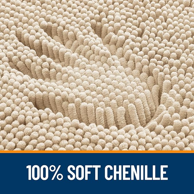 OLANLY Bathroom Rugs 35x24, Extra Soft Absorbent Chenille Bath Rugs, Rubber Backing Quick Dry, Machine Washable Bath Mats for Bathroom Floor, Tub and Shower, Home Decor Accessories, Beige