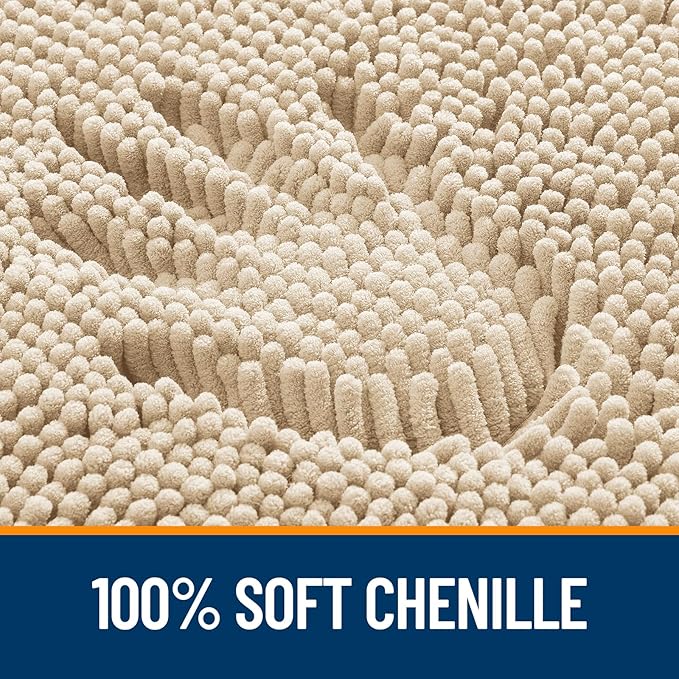 OLANLY Bathroom Rugs Sets 2 Piece, Soft Absorbent Chenille Bath Mats Area Rug Set, Non-Slip, Quick Dry, Machine Washable Bath Mats for Bathroom, Home Decor Accessories (30"x20"+24"x16", Beige)