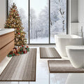 BSICPRO Bathroom Rugs Sets 3 Piece, Toilet Rugs U-Shaped Contour Bath Mat Set, Long Striped Absorbent Non Slip Chenille Shower Mat, Brown