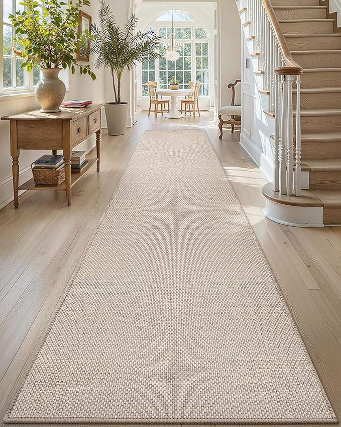 Color&Geometry Door Mat 2'4"x8' Runner Rug with Rubber Backing, Non Slip Washable Hallway Rug, Carpet Runners for Hallway Living Room Bedroom, Beige (Rolled-up NO Creases)