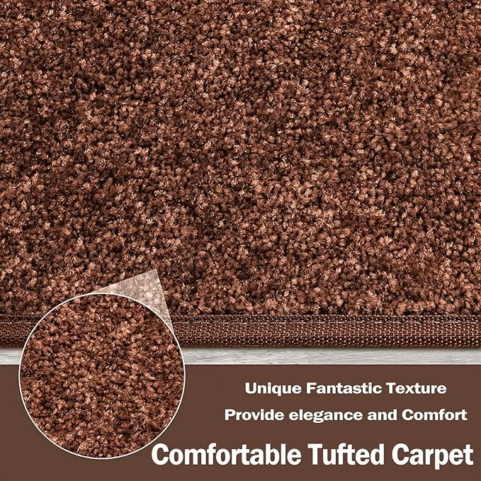 PURE ERA Bullnose Carpet Stair Treads Set Tape Free Non-Slip Indoor Stair Protectors Pet Friendly Rugs Covers Soft Skid Resistant Washable Reusable 9.5" x 30"(2 Pieces,Brown)