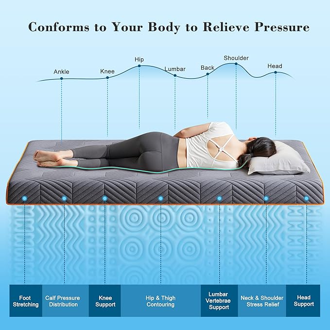 EnHomee Memory Foam Mattress Topper,4 Inch Queen Mattress Topper Pressure Relief with Cooling Gel and Removable & Washable Embossed Cover, CertiPUR-US & Oeko-TEX Certified, Grey, Queen