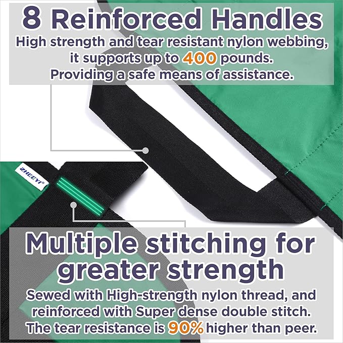 Multipurpose 48" x 40" Positioning Bed Pad with Reinforced Handles - Reusable & Washable Patient Sheet for Turning, Lifting & Repositioning - Double-Sided Nylon Fabric, Green